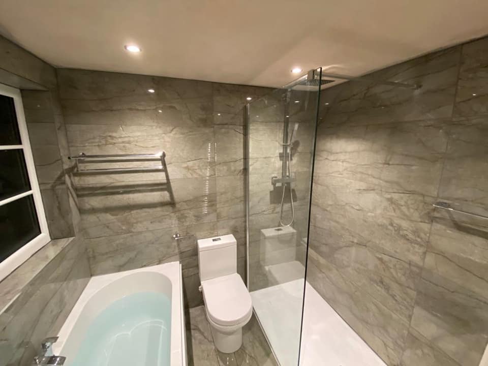 Peoria slate effect shower tray grey bathroom Otley