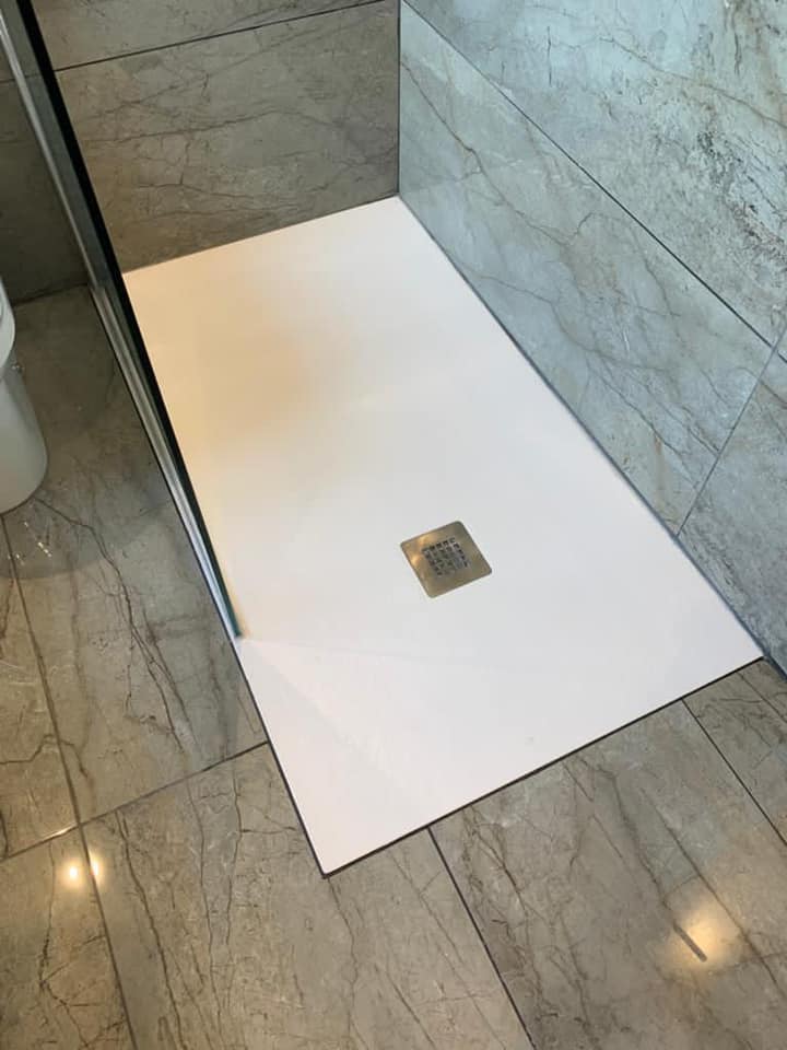 Peoria slate effect shower tray grey bathroom Otley