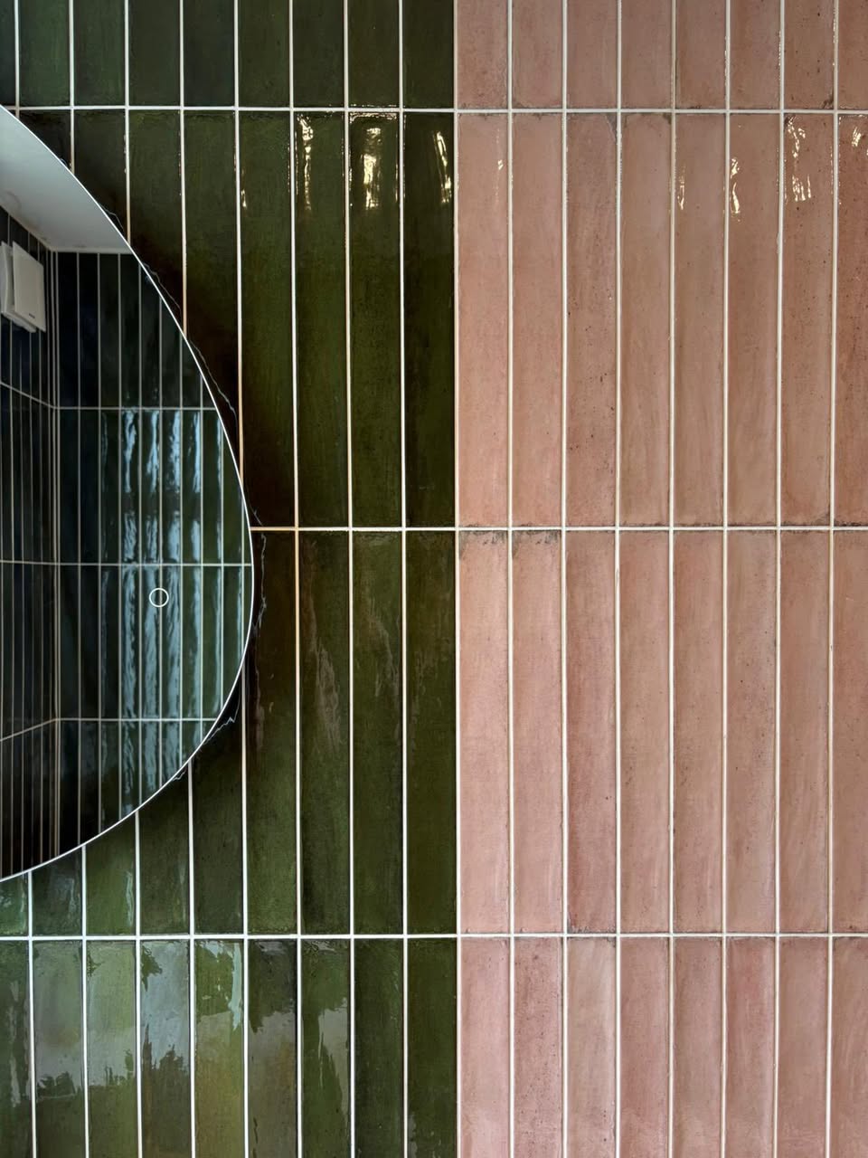 Modern pink and green tiled bathroom Otley West Yorkshire